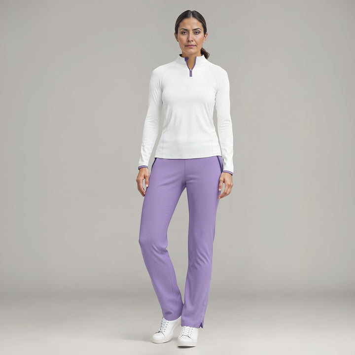 Elliott & Rose lilac performance golf pants with stretch fabric and a tailored fit.