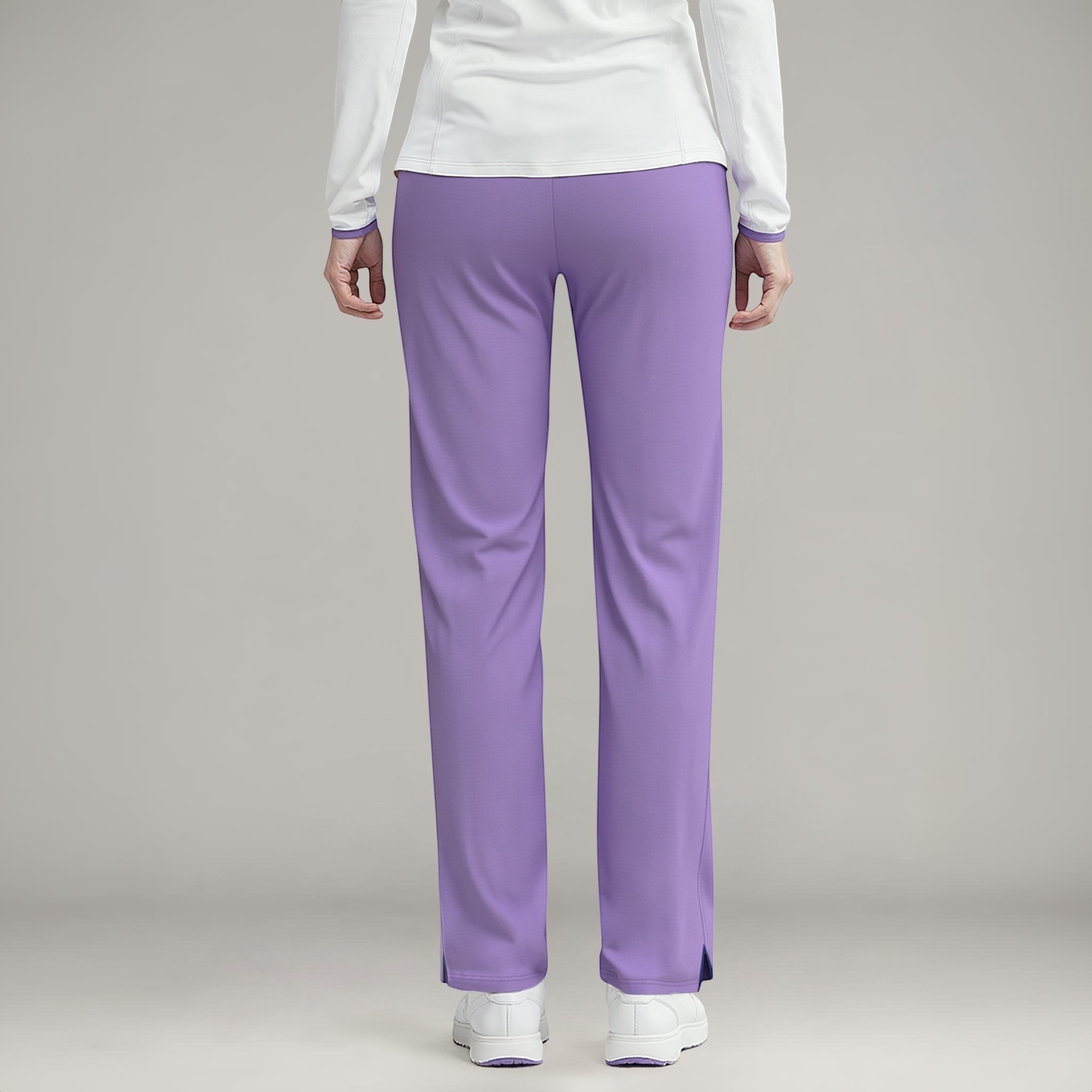 Elliott & Rose lilac performance golf pants with stretch fabric and a tailored fit.