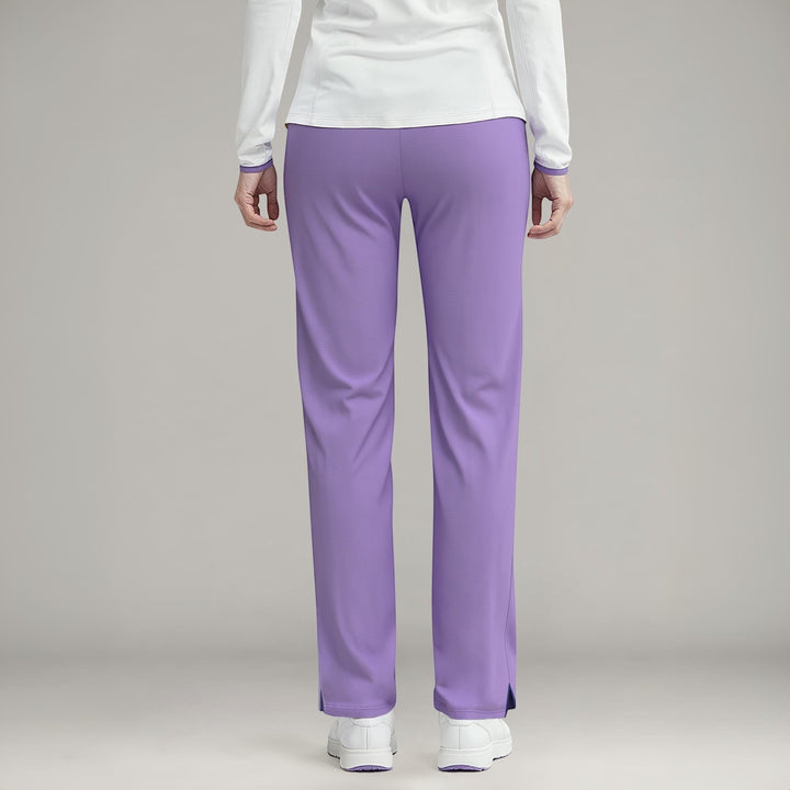 Elliott & Rose lilac performance golf pants with stretch fabric and a tailored fit.