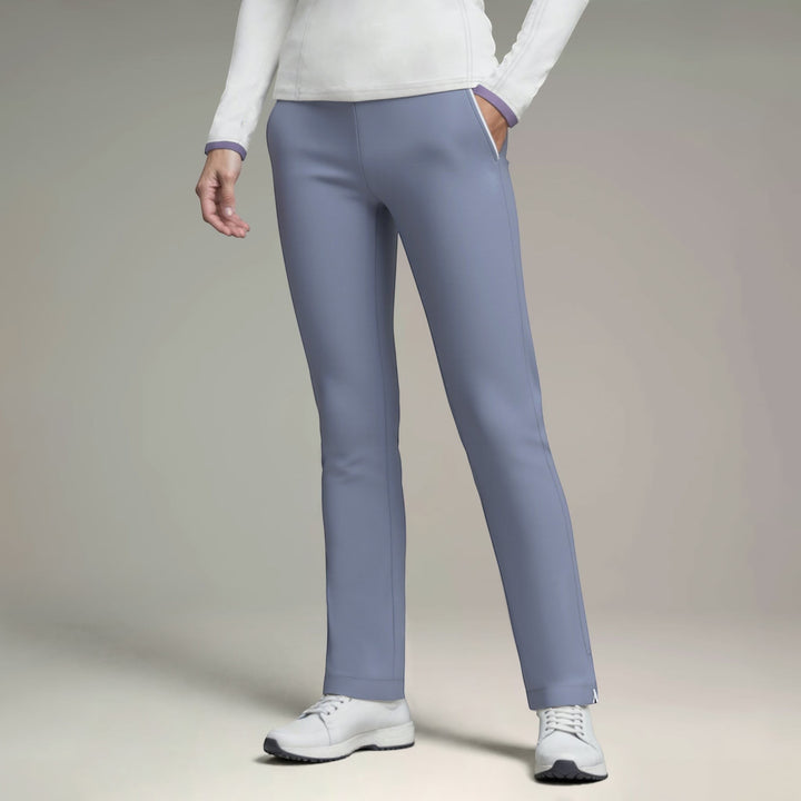 Elliott & Rose cornflower blue performance golf pants with stretch-fit fabric and a tailored look.