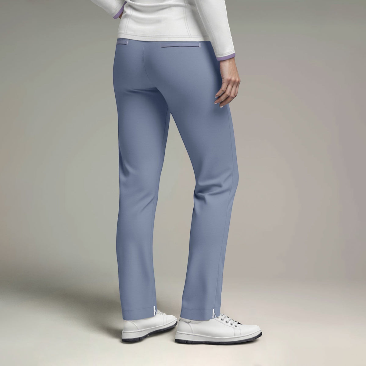 Elliott & Rose cornflower blue performance golf pants with stretch-fit fabric and tailored leg.