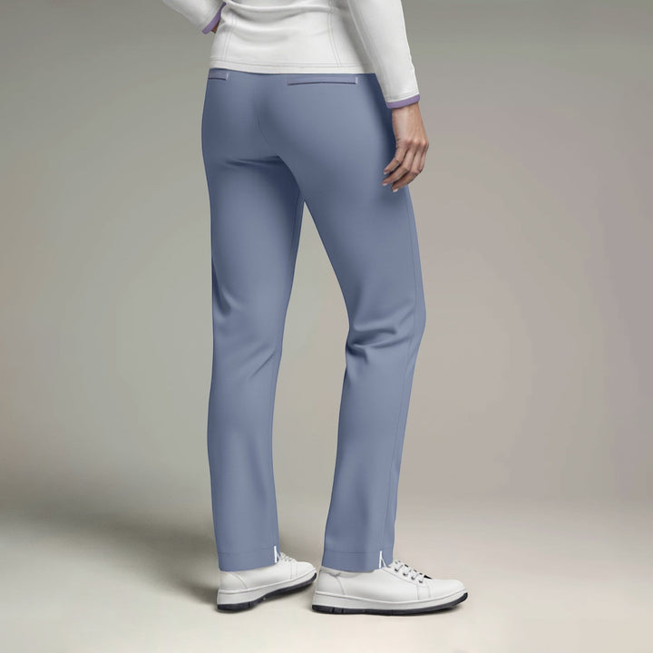 Elliott & Rose cornflower blue performance golf pants with stretch-fit fabric and tailored leg.