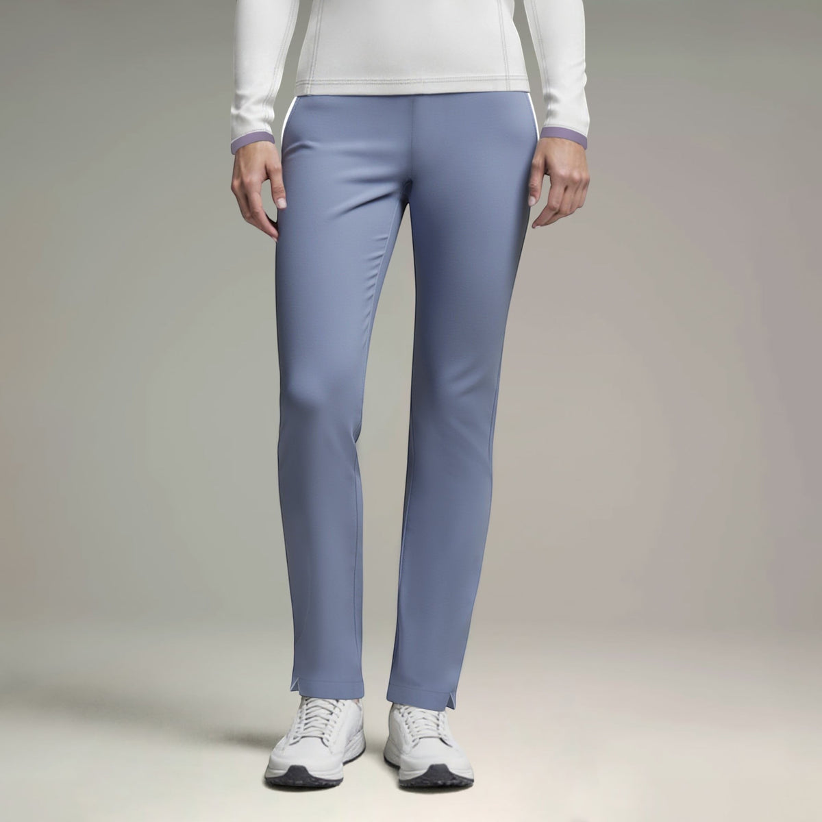 Elliott & Rose cornflower blue performance golf pants with stretch-fit fabric and a tailored look.