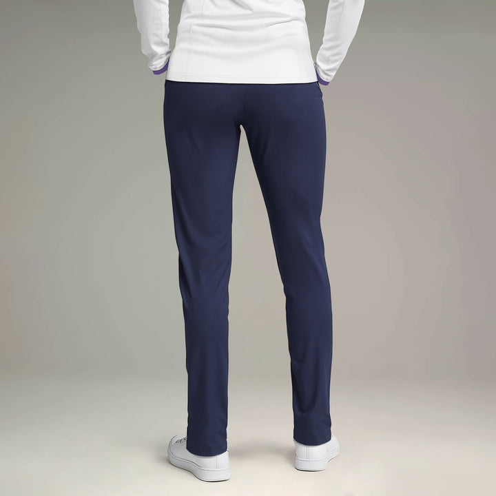 Elliott & Rose navy blue four-way stretch golf pants with functional pockets and a sleek fit.