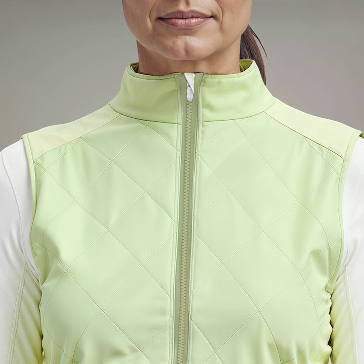 Elliott & Rose quilted chartreuse golf vest with full-zip front and stand-up collar, lightweight and comfortable.